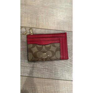 COACH RED AND BROWN KEY CHAIN WALLET